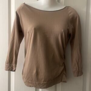 Charlotte Russe sand/light brown boatneck 3/4 sleeved side shirred top size med